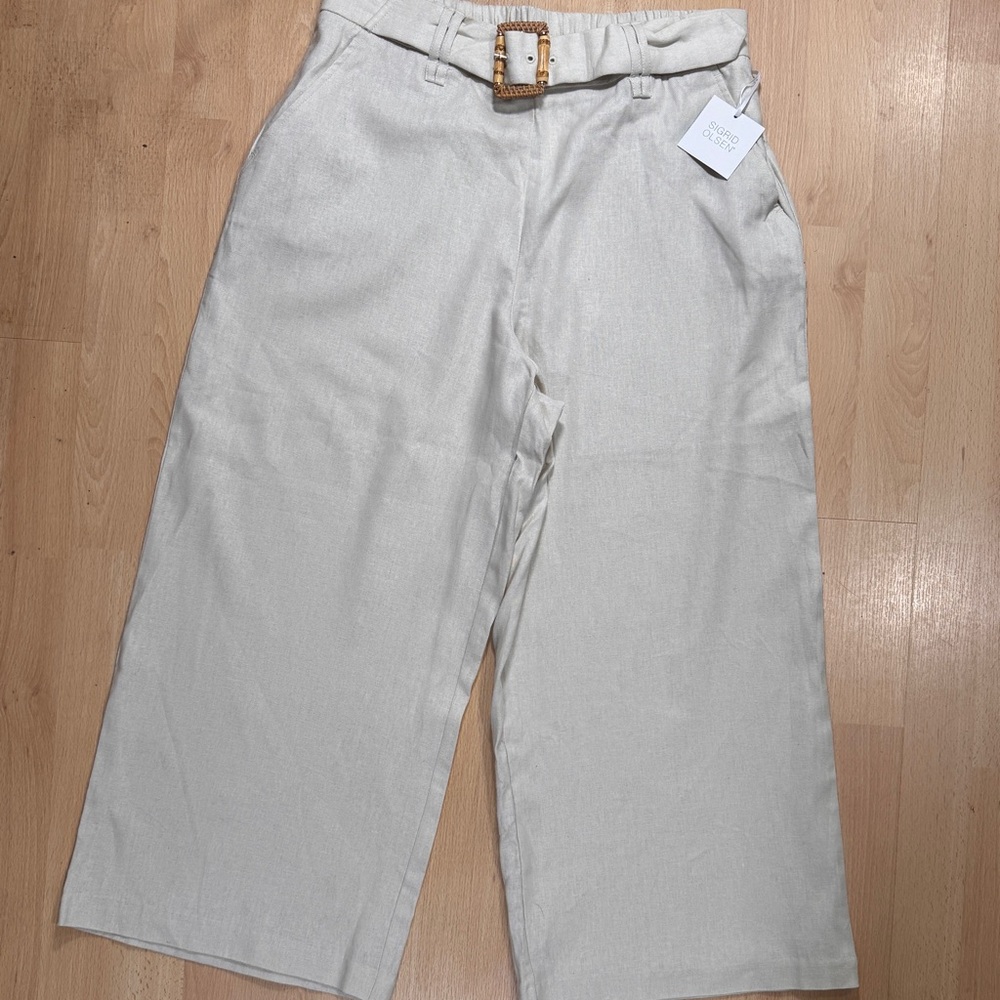 Sigrid Olsen Cream Linen Trousers with Bamboo Buckle